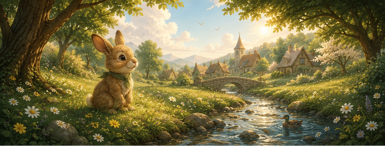 Ein junger Hase entdeckt an einem sonnigen Frühlingstag den Bach
